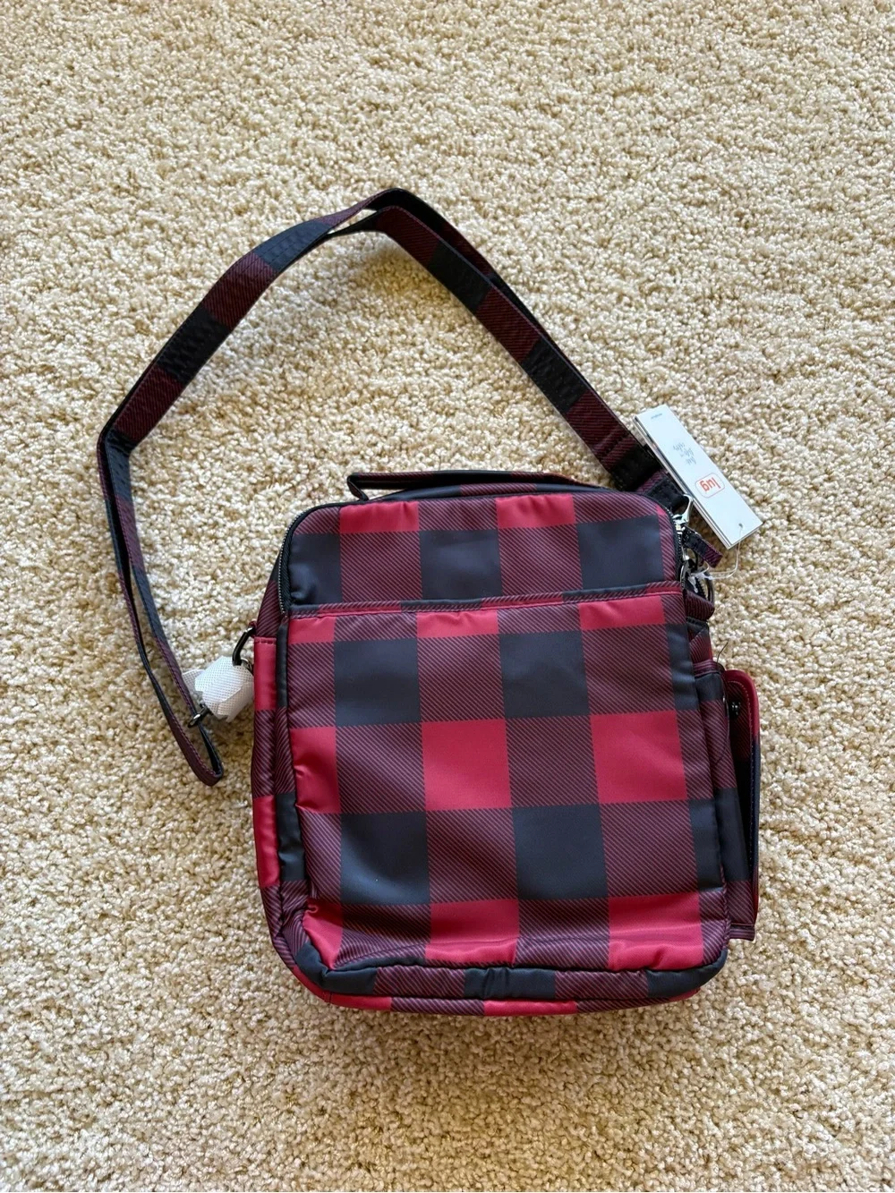 Lug Compass Crossbody Bag Buffalo Check Red Black RFID Quilted Travel Bag NWT - Picture 5 of 12